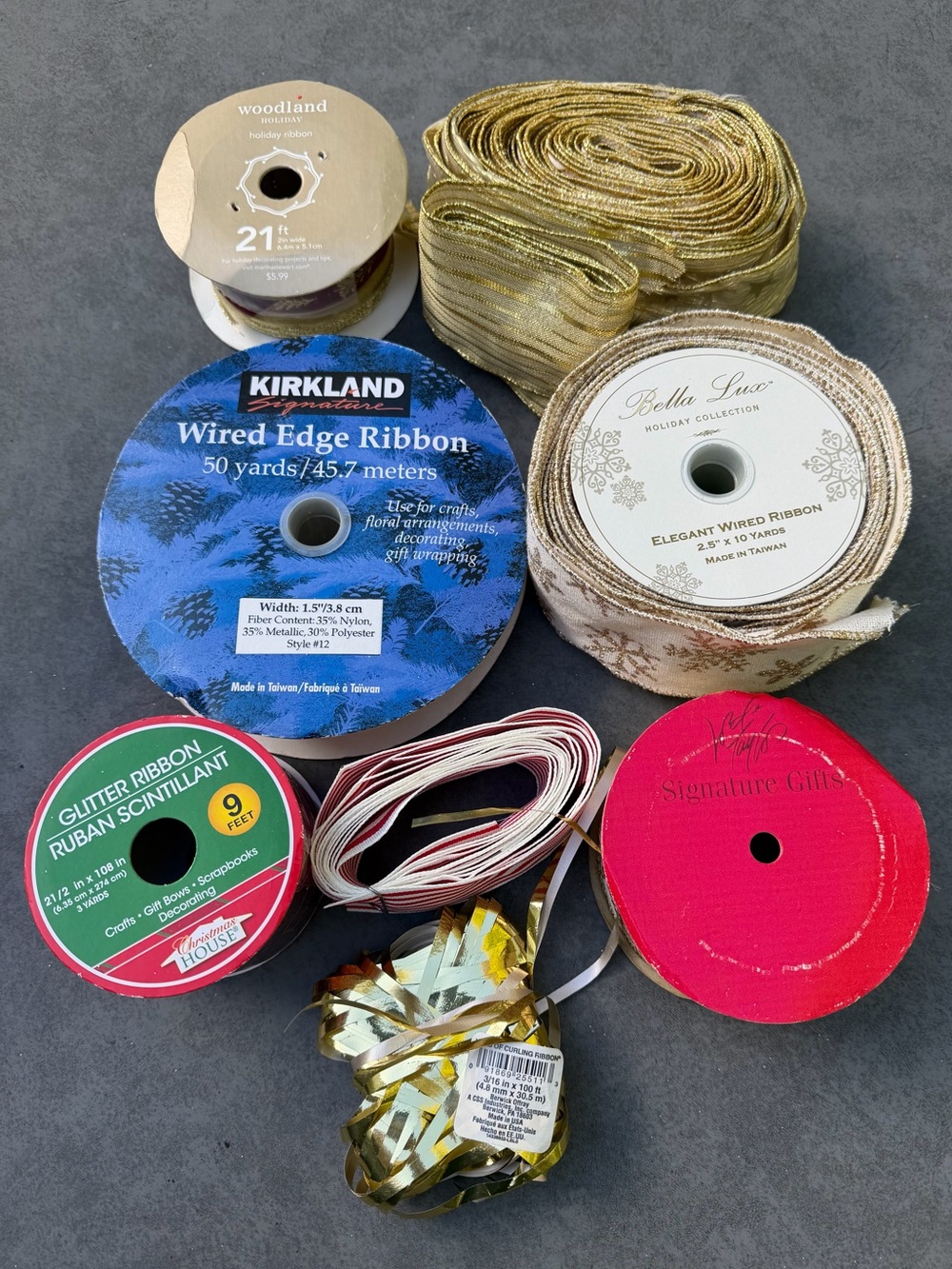 Assorted Christmas Ribbon Lot Gold Red Metallic Holiday Gift Wrap Craft Decor